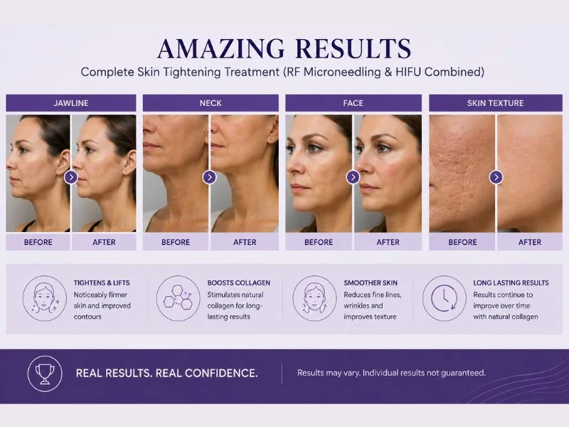Before and after complete skin tightening treatment Stratford upon Avon results