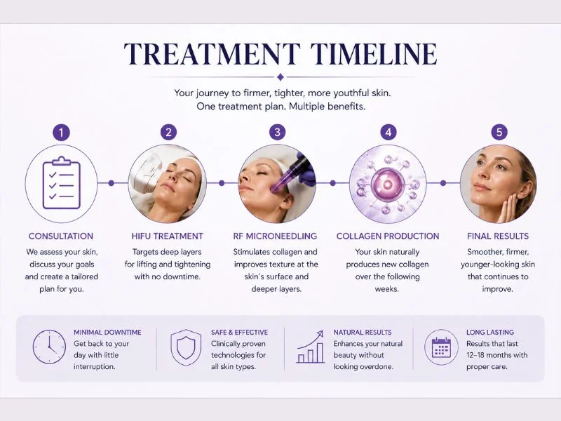 Timeline of how long complete skin tightening treatment Stratford upon Avon results take
