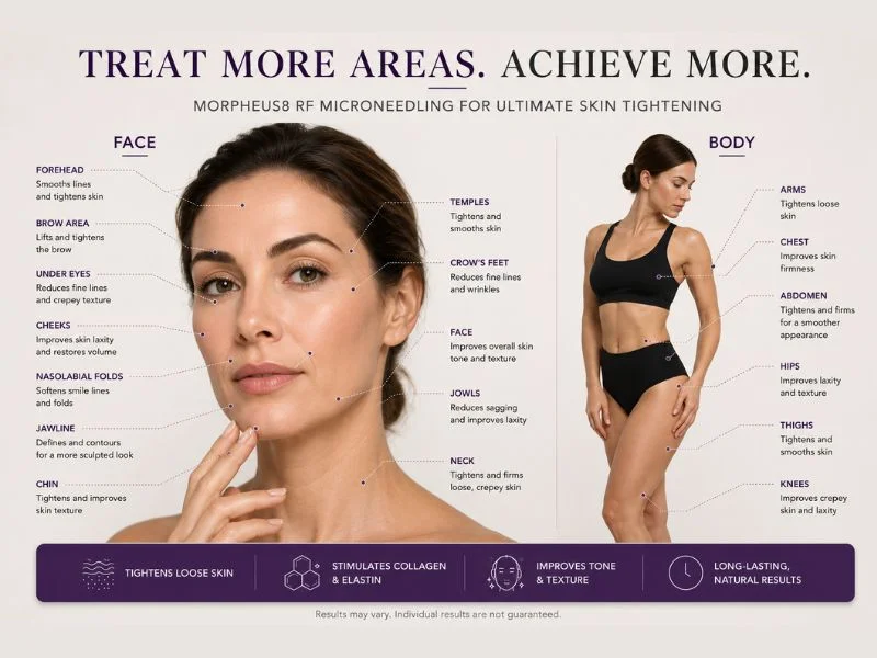 Total Skin tightening treatment Stratford upon Avon areas of the body and face that can be treated